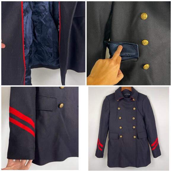 Zara Black Double-Breasted Coat with Red Accents - Picture 9 of 12